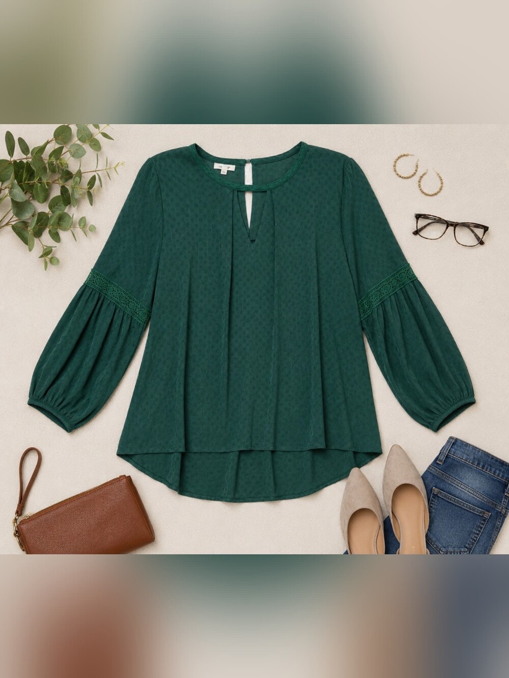 Maurices Green Textured Keyhole Blouse